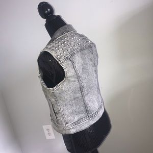 Studded acid wash denim vest